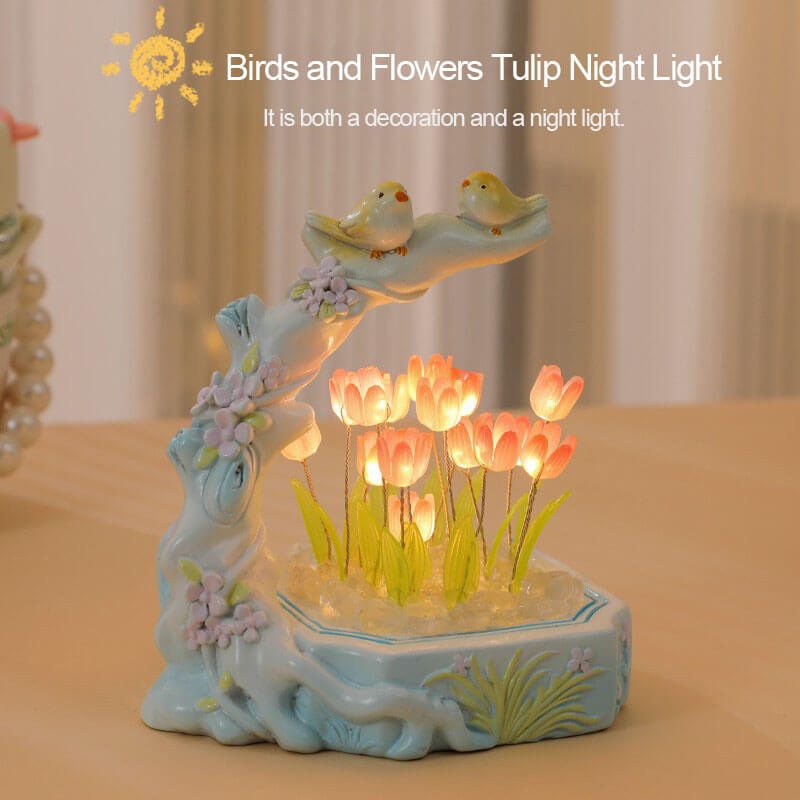 Nachtlicht Tulpe mit Blumen und Vögeln