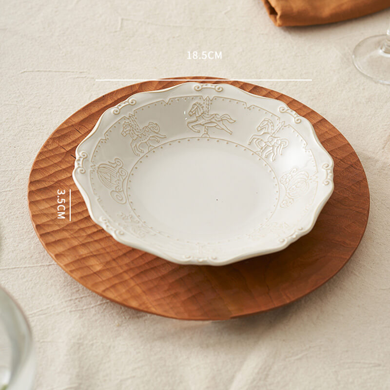 French Embossed Ceramic Soup Plate