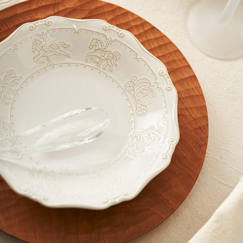 French Embossed Ceramic Soup Plate