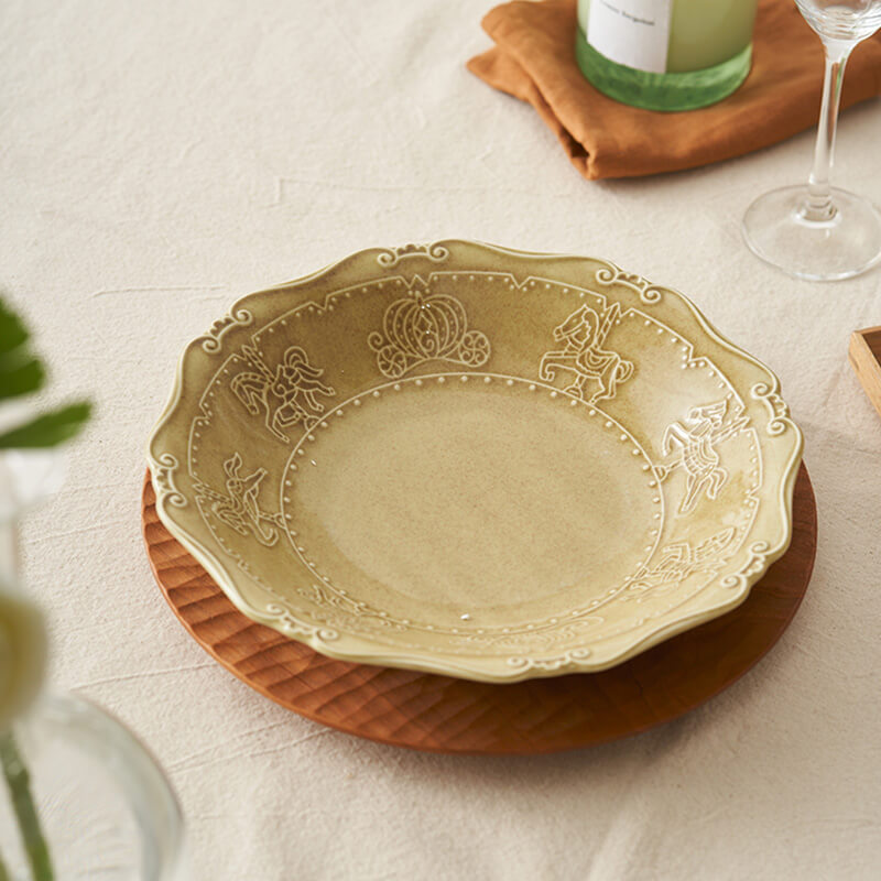French Embossed Ceramic Soup Plate