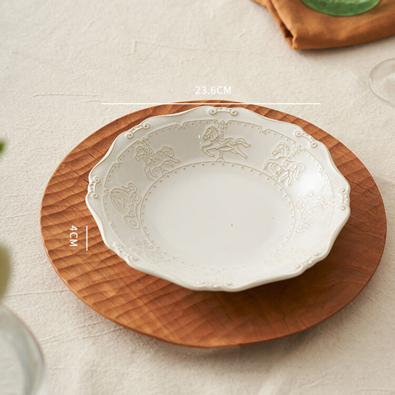 French Embossed Ceramic Soup Plate