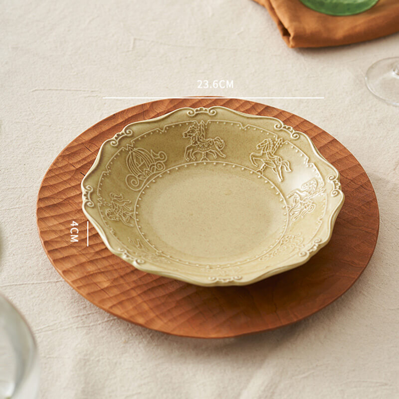 French Embossed Ceramic Soup Plate