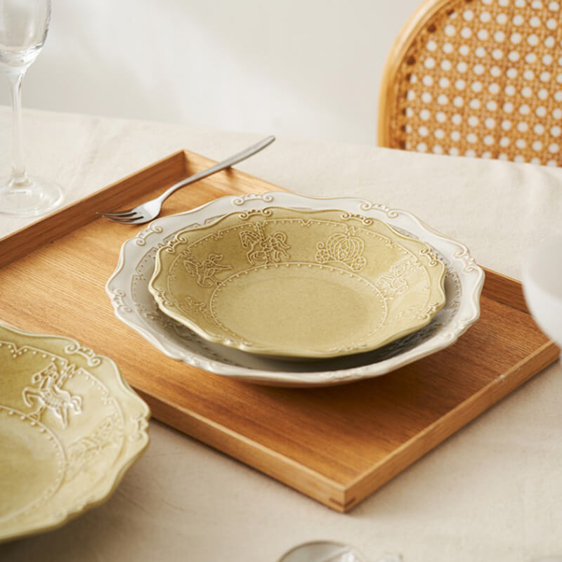 French Embossed Ceramic Soup Plate