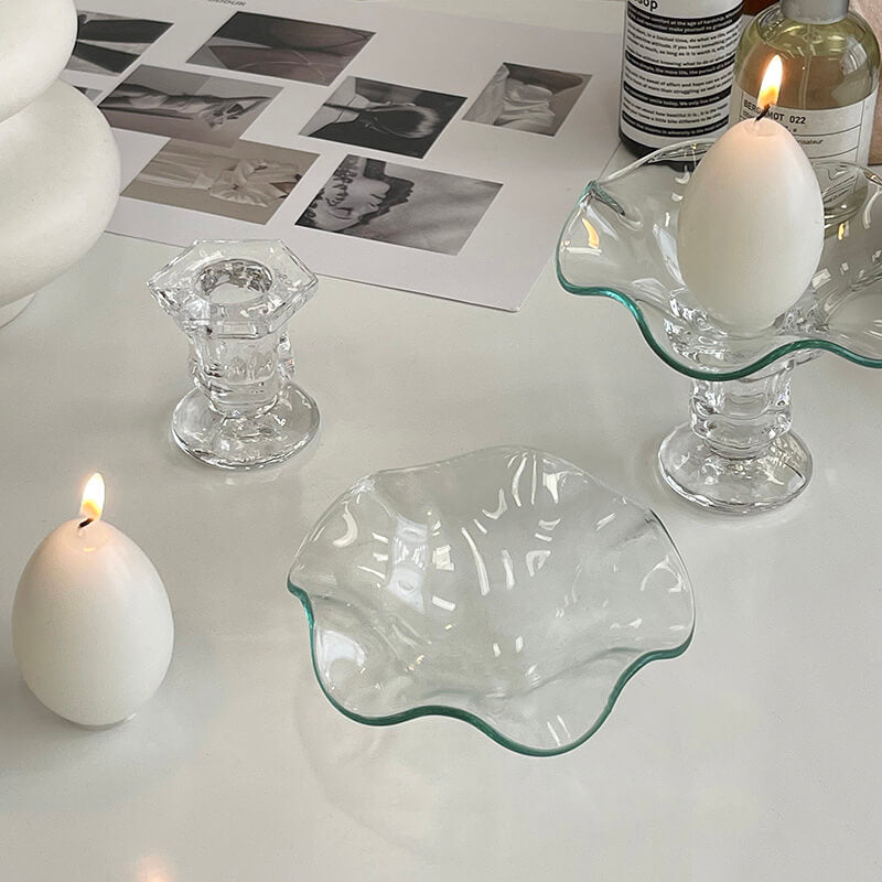 Bougeoir en verre ondulé