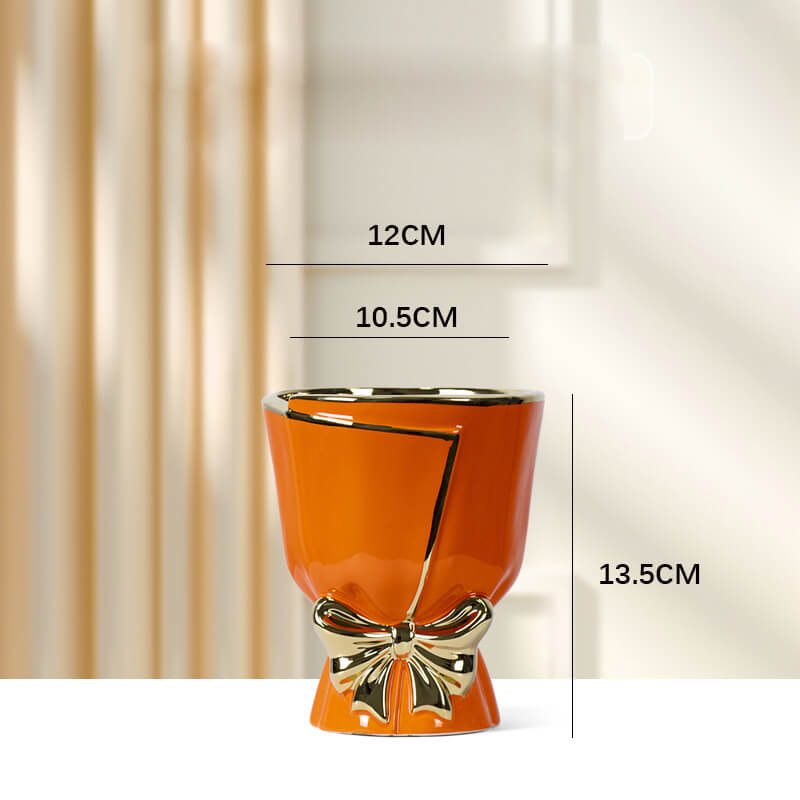 Gold Edge Bow Ceramic Vase