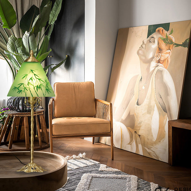 Green Bamboo Vintage Table Lamp