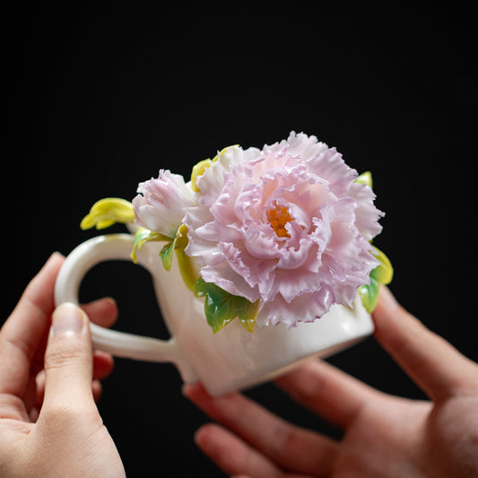 Hand-Sculpted 3D Flower Ceramic Coffee Mug