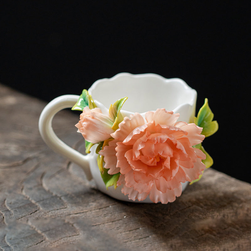 Hand-Sculpted 3D Flower Ceramic Coffee Mug