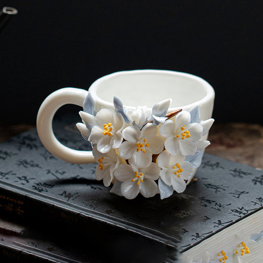 Hand-Sculpted Flower Ceramic Coffee Cup