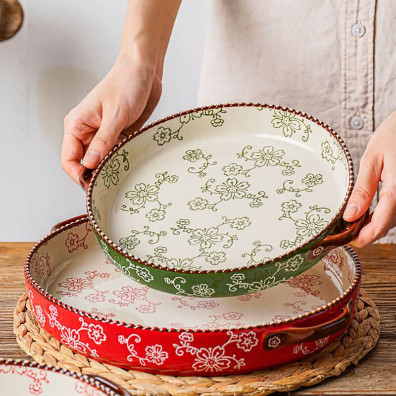 Handpainted Cherry Blossom Ceramic Baking Pan