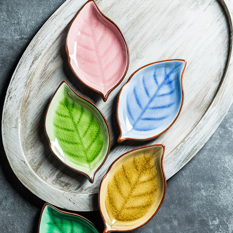 Leaf Cracked Ceramic Snack Plate