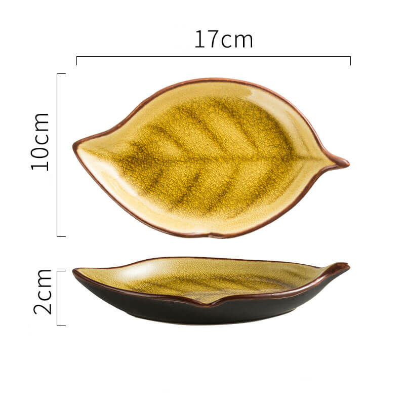 Leaf Cracked Ceramic Snack Plate