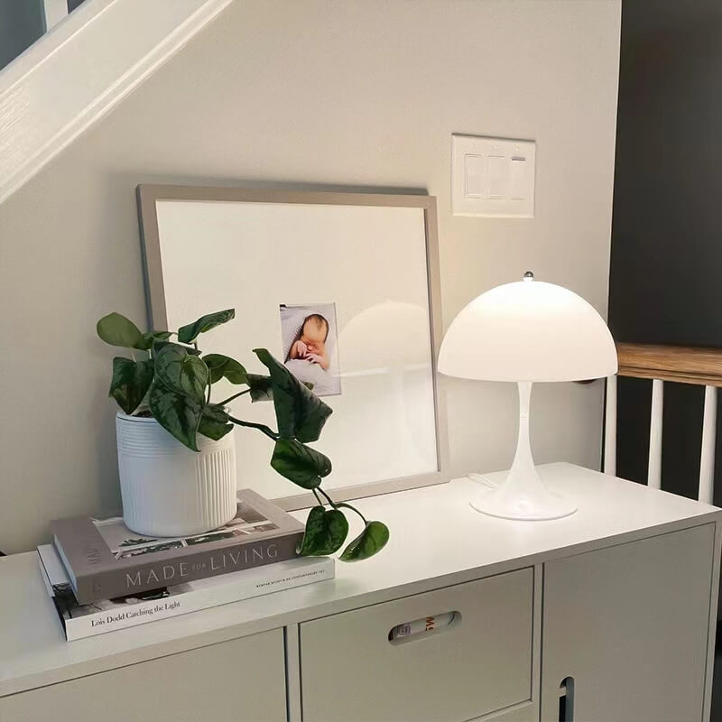 Lampe de table romantique en forme de champignon blanc