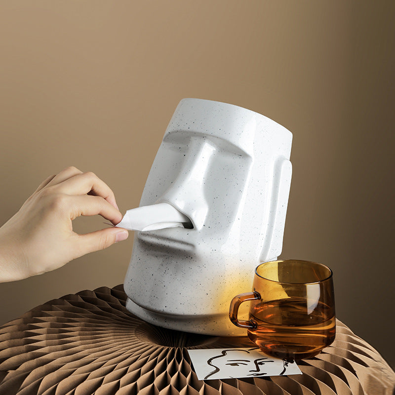 Moai Statue Ceramic Tissue Box