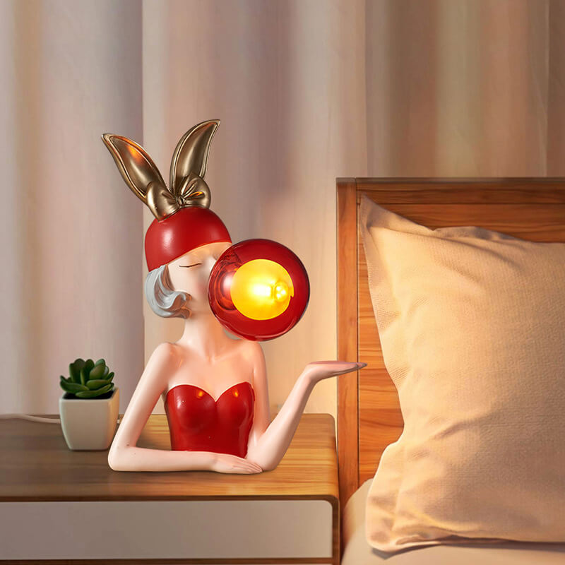 Farbenfrohe, elegante Tischlampe aus Kunstharz für Mädchen