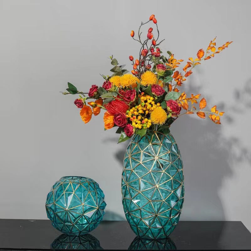 Creative Hydrangea Gold-Painted Glass Vase
