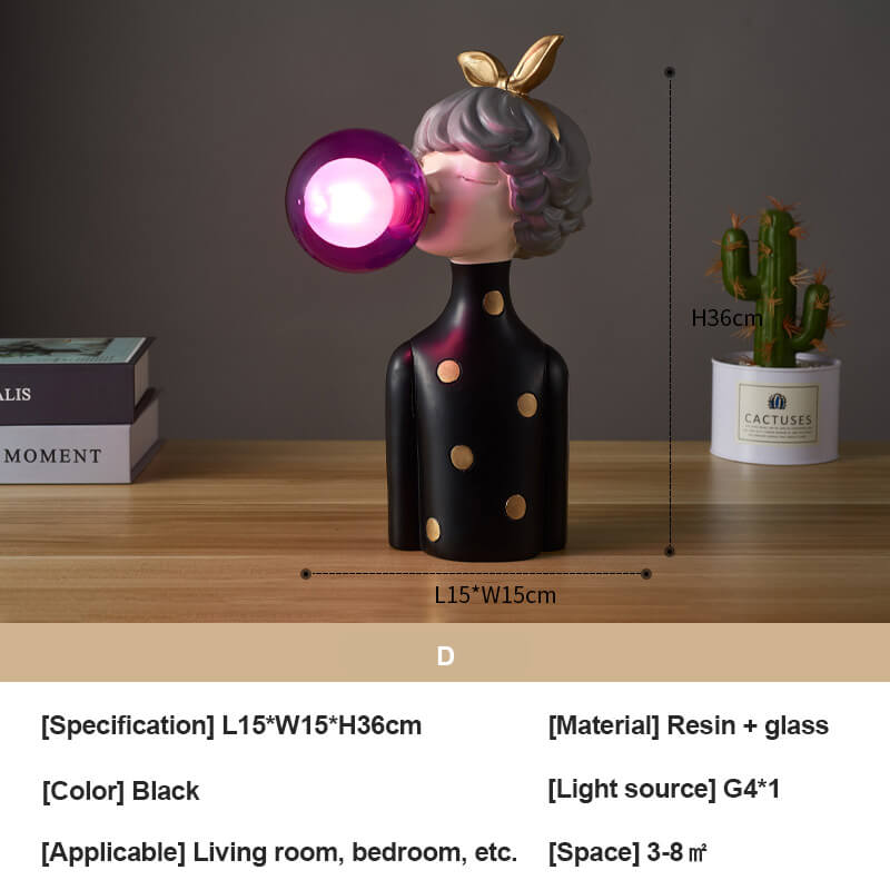 Farbenfrohe, elegante Tischlampe aus Kunstharz für Mädchen