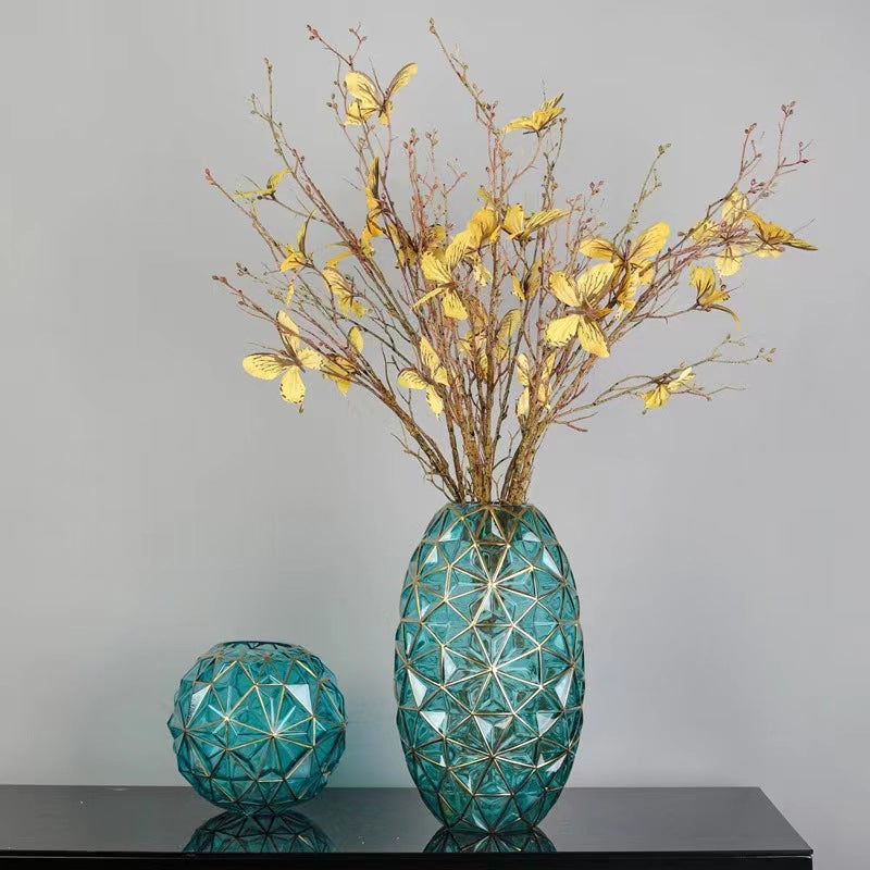 Creative Hydrangea Gold-Painted Glass Vase