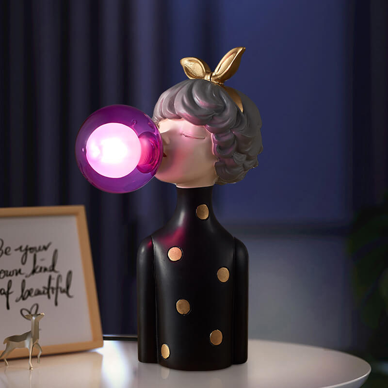 Farbenfrohe, elegante Tischlampe aus Kunstharz für Mädchen