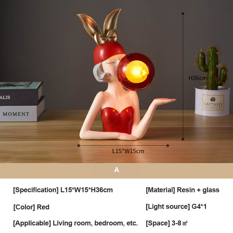 Farbenfrohe, elegante Tischlampe aus Kunstharz für Mädchen