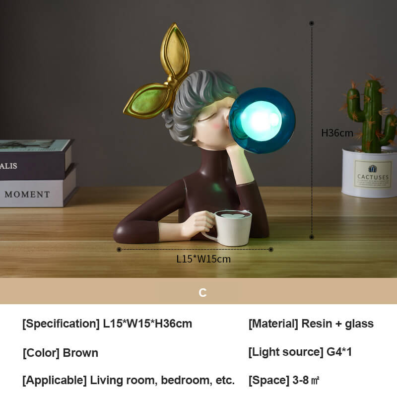 Farbenfrohe, elegante Tischlampe aus Kunstharz für Mädchen