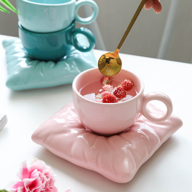 Pillow Ceramic Cup and Saucer