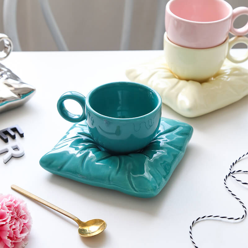 Pillow Ceramic Cup and Saucer