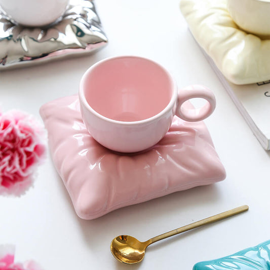Pillow Ceramic Cup and Saucer