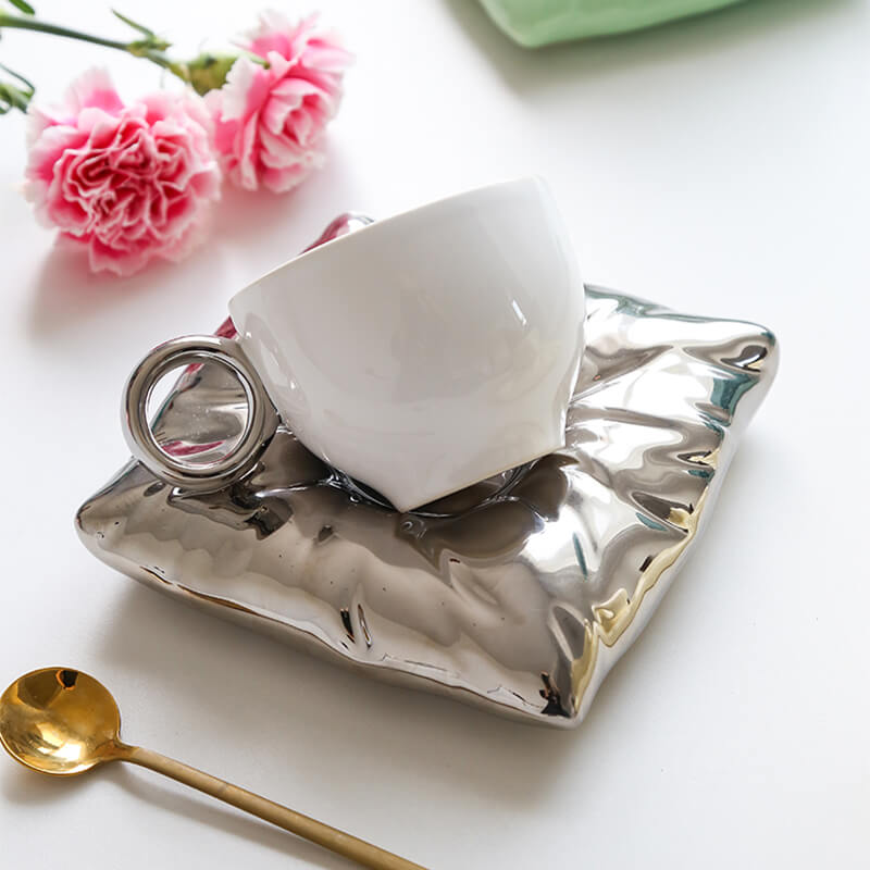 Pillow Ceramic Cup and Saucer