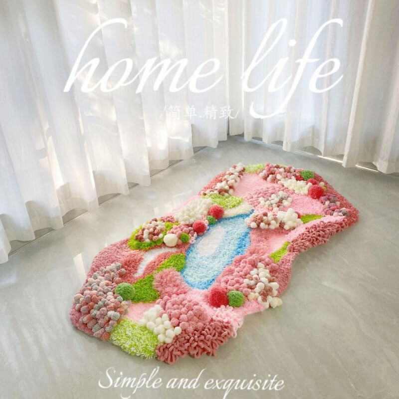 Tapis en mousse rose fait main