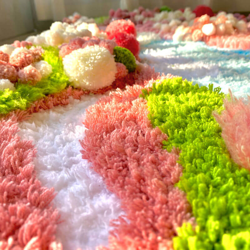 Tapis en mousse rose fait main