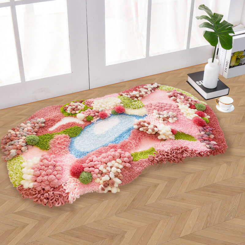 Tapis en mousse rose fait main