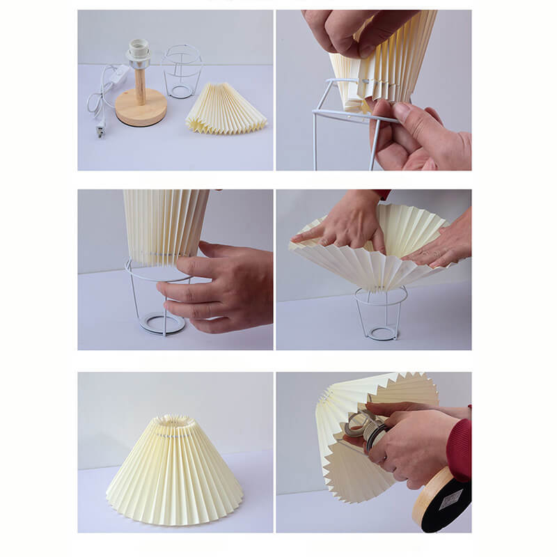 Plissierte Tischlampe aus Holz