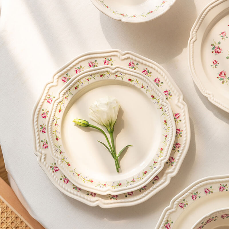Rose Embossed Ceramic Plate