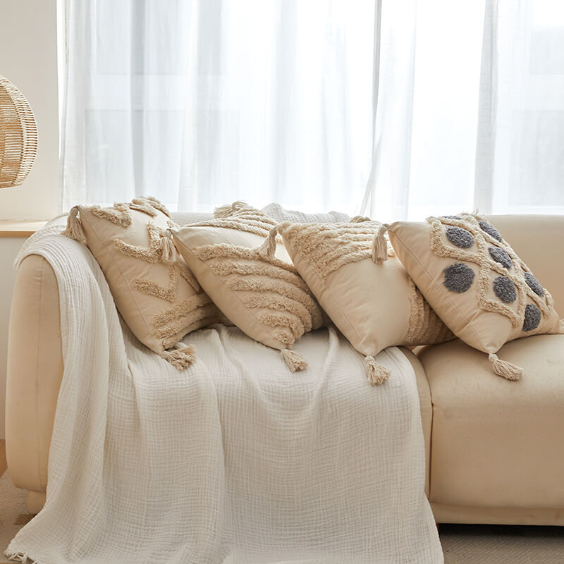 Housse de coussin touffetée simple