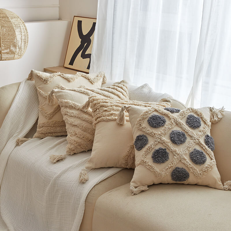 Housse de coussin touffetée simple