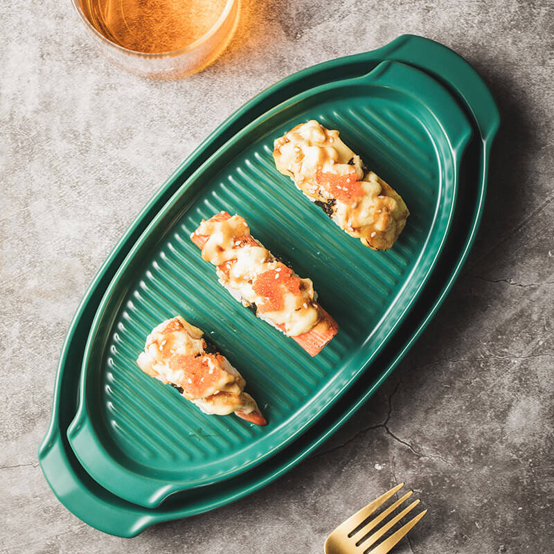 Striped Oval Ceramic Baking Pan
