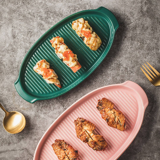 Striped Oval Ceramic Baking Pan