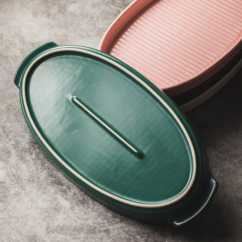 Striped Oval Ceramic Baking Pan