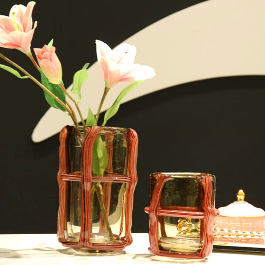 Vase en verre rayé vintage