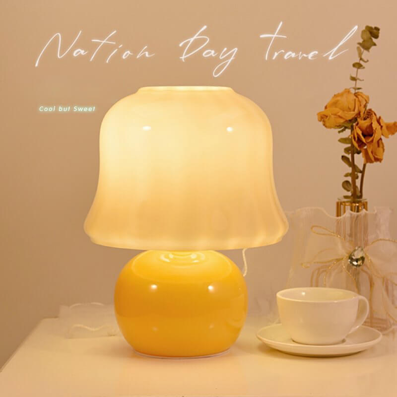 Lampe champignon vintage jaune crème