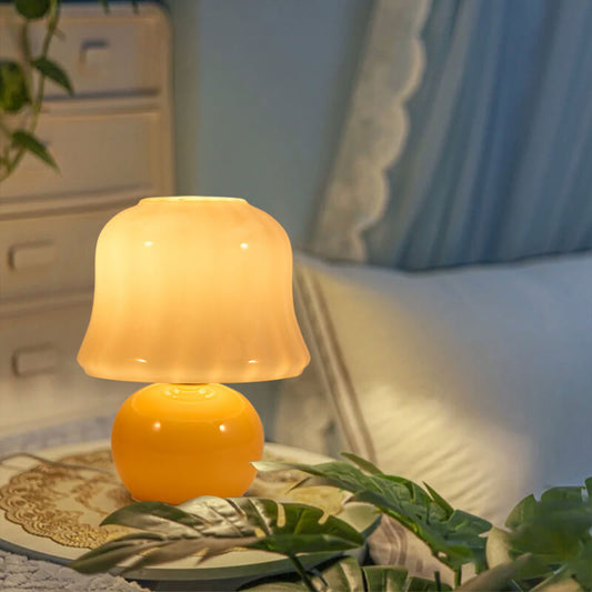 Lampe champignon vintage jaune crème