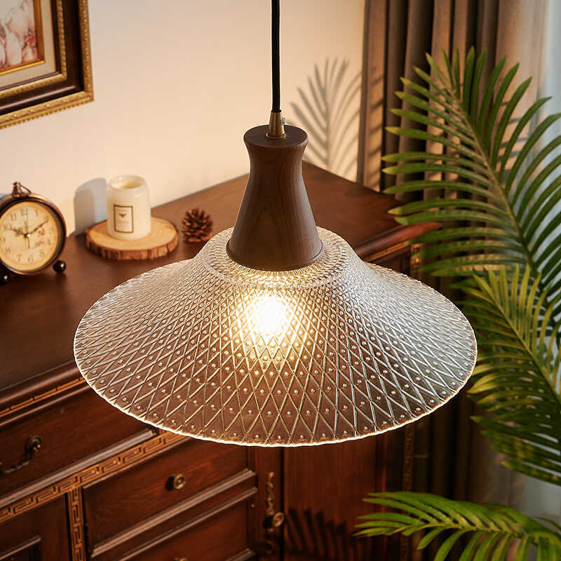 Petit lustre de plafond vintage en noyer