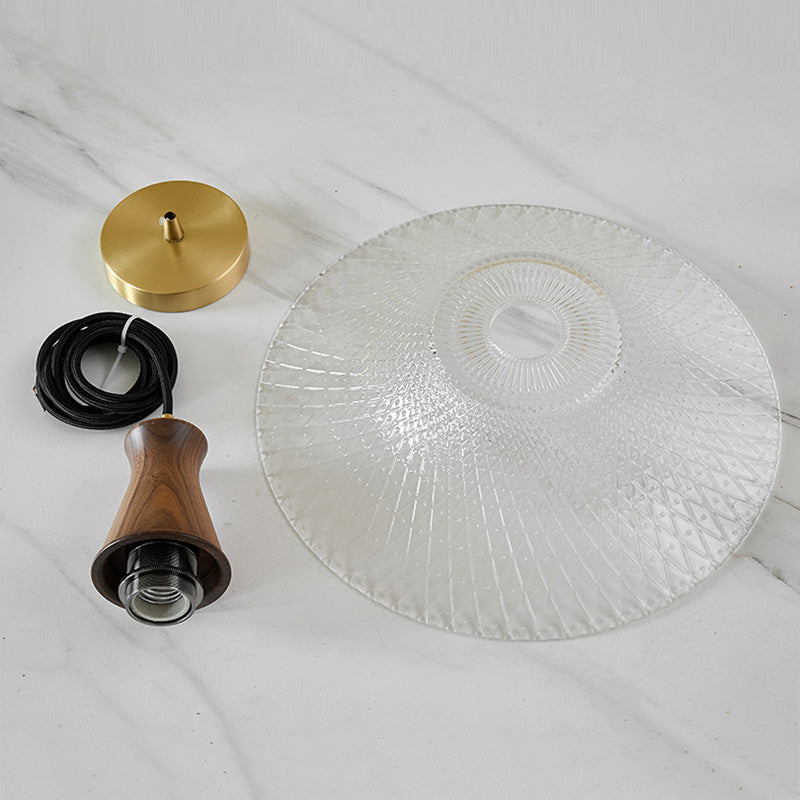 Petit lustre de plafond vintage en noyer