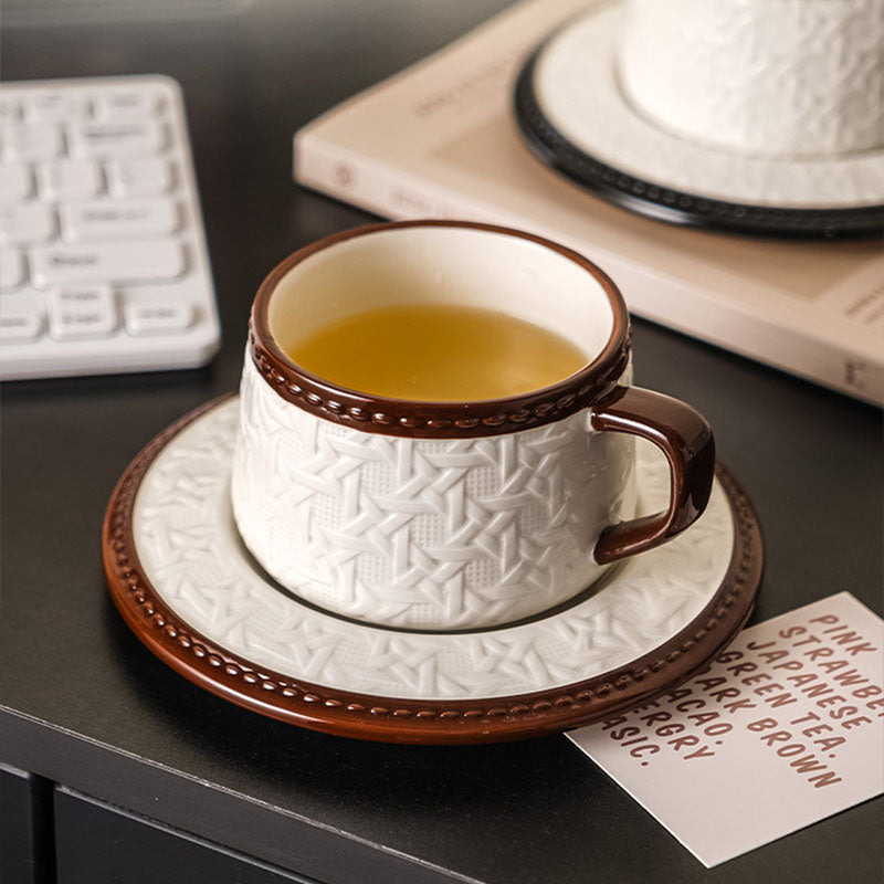 Woven-Pattern Ceramic Coffee Cup Set