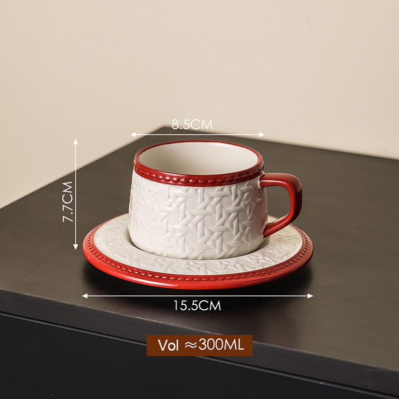 Woven-Pattern Ceramic Coffee Cup Set
