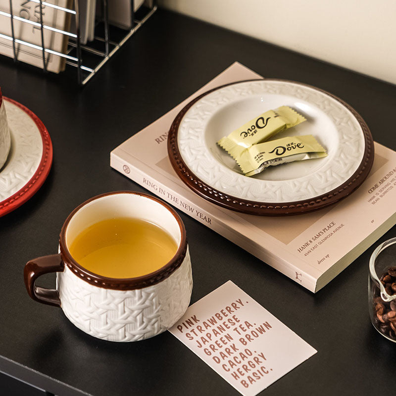 Woven-Pattern Ceramic Coffee Cup Set