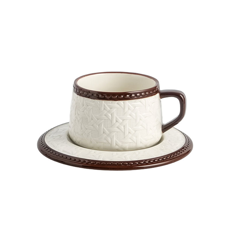 Woven-Pattern Ceramic Coffee Cup Set