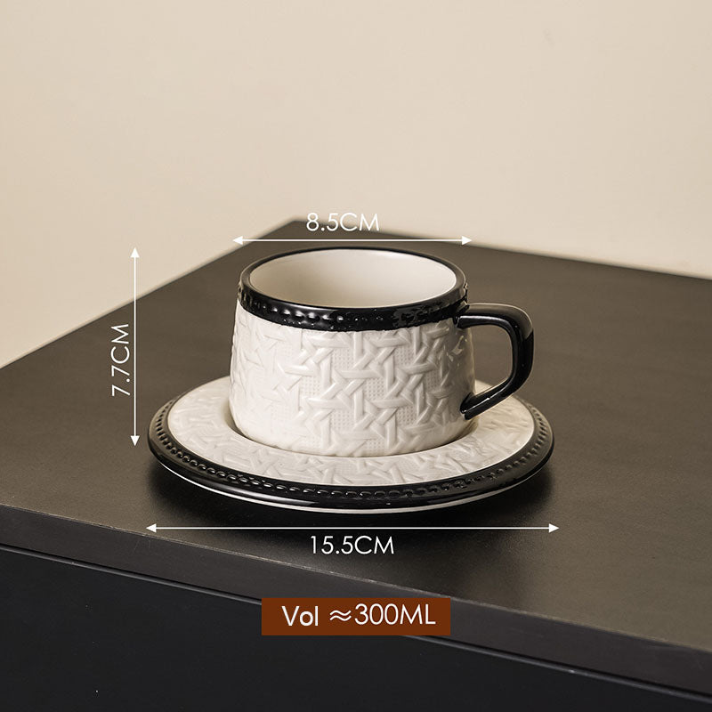 Woven-Pattern Ceramic Coffee Cup Set
