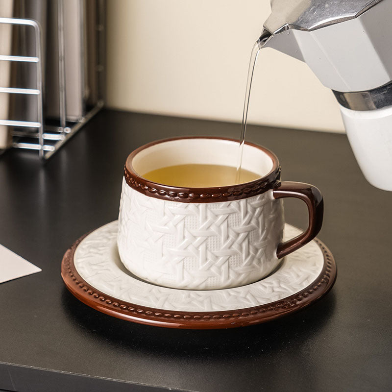 Woven-Pattern Ceramic Coffee Cup Set